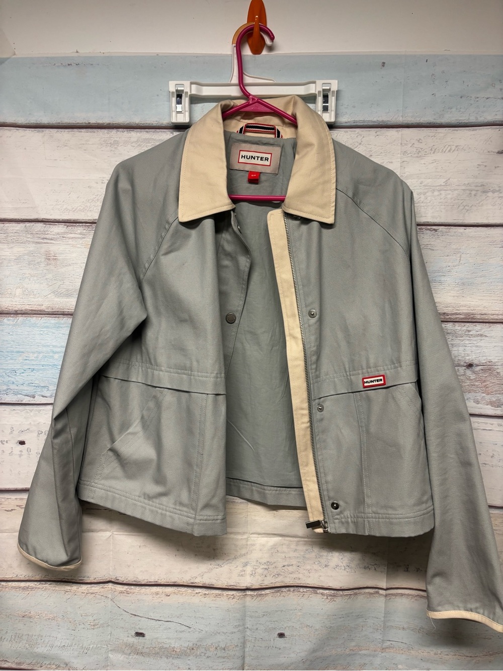 Hunter Light Gray Trench Jacket with Cream Trim